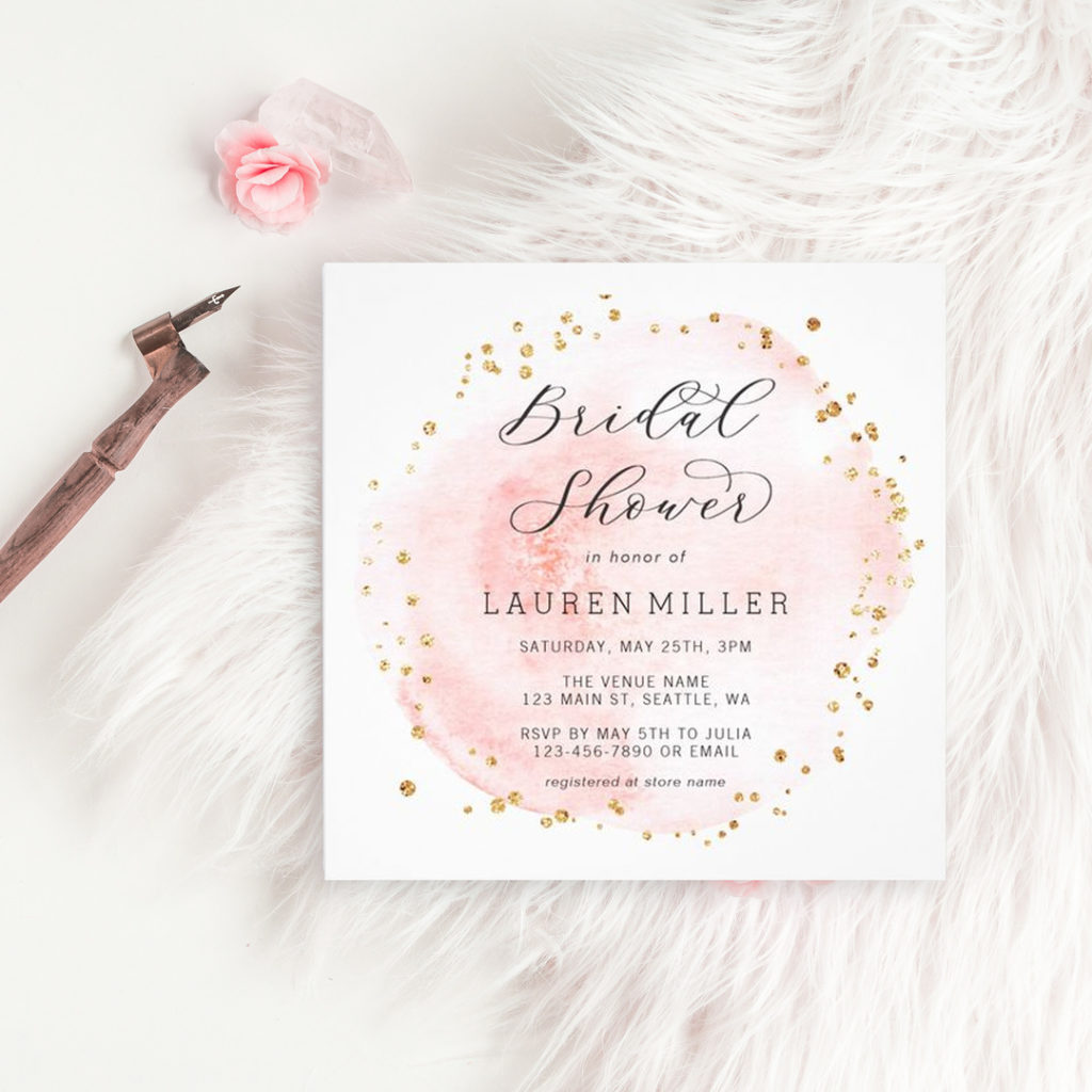 Bridal Shower Invitations - All You Need To Know, Blush Pink Gold Glitter Bridal Shower Square Invitation