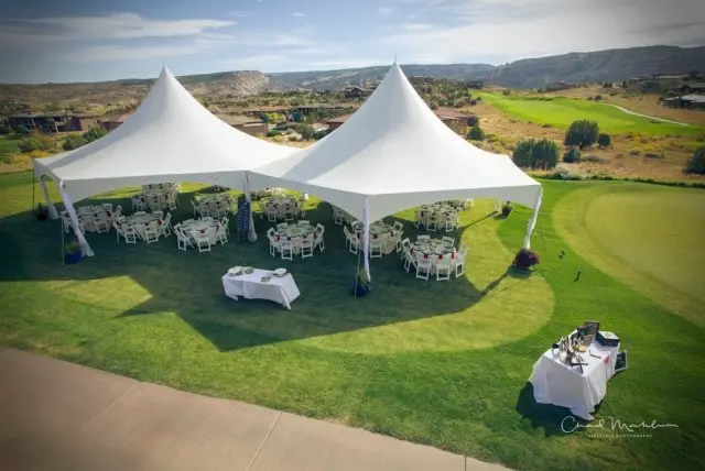 Golf Themed Wedding Ideas & Inspiration. Reception dinner shading tent 