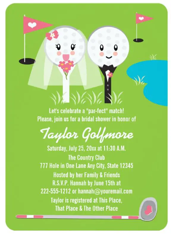 Golf Themed Wedding Ideas & Inspiration Fun Golf Ball and Tee Bride Groom Bridal Shower Invitation