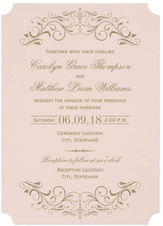 Simple and Elegant Blush Pink Wedding Invitations. Elegant Vintage-Inspired Design.   