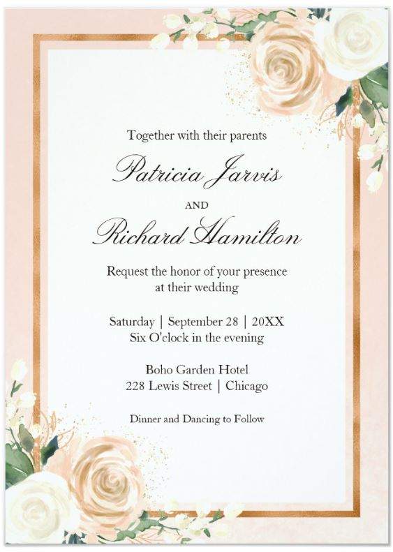 Romantic Blush Pink Wedding Invitations - Ideas and Inspirations. Blush Pink and Rose Gold Floral Elegant Wedding Invitations   