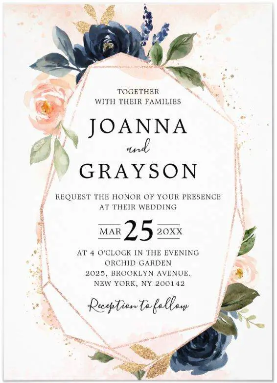 Modern Geometric Floral Boho Wedding Invitation 