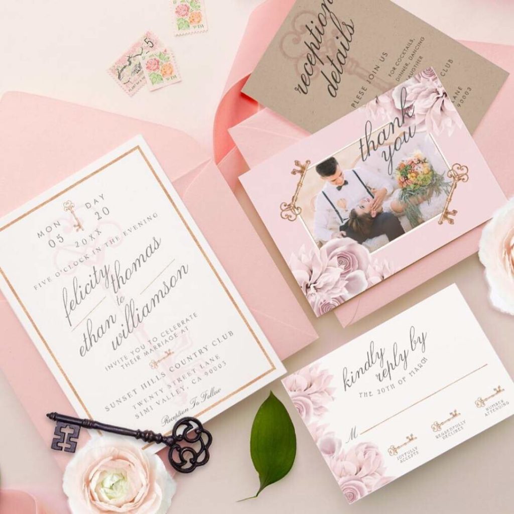 Chic & Modern Vintage-Inspired Floral Wedding Invitation