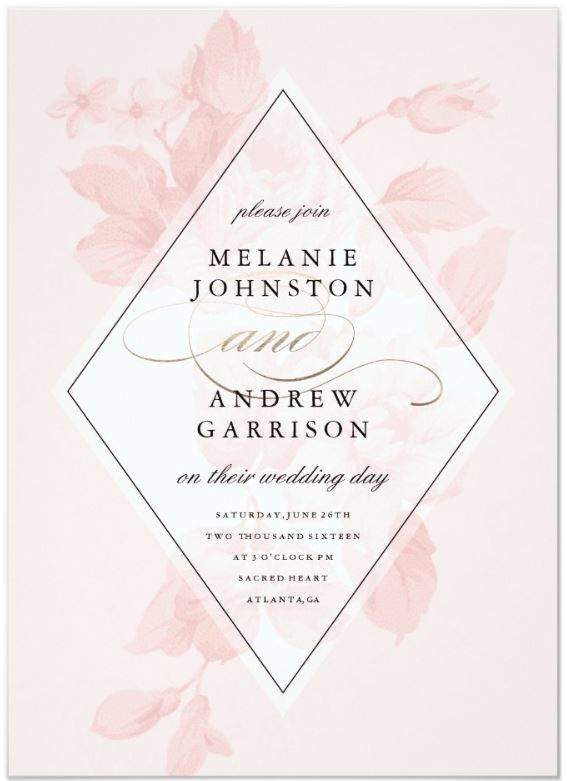 Romantic Blush Pink Wedding Invitations - Ideas and Inspirations. Modern Vintage Botanical Wedding Invitation 