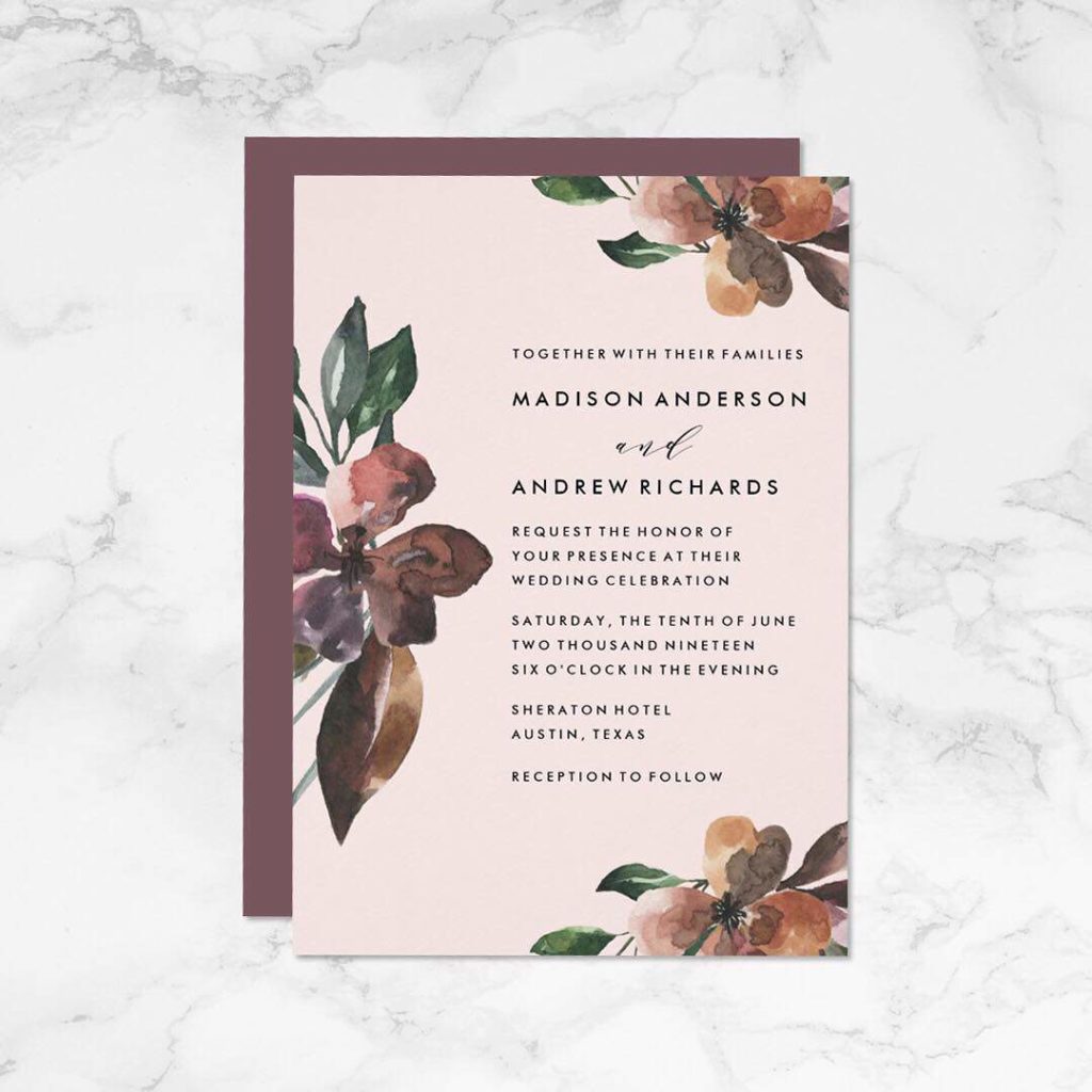 Dark Green and Sienna Moody Floral Accents whit Blush Pink Background 