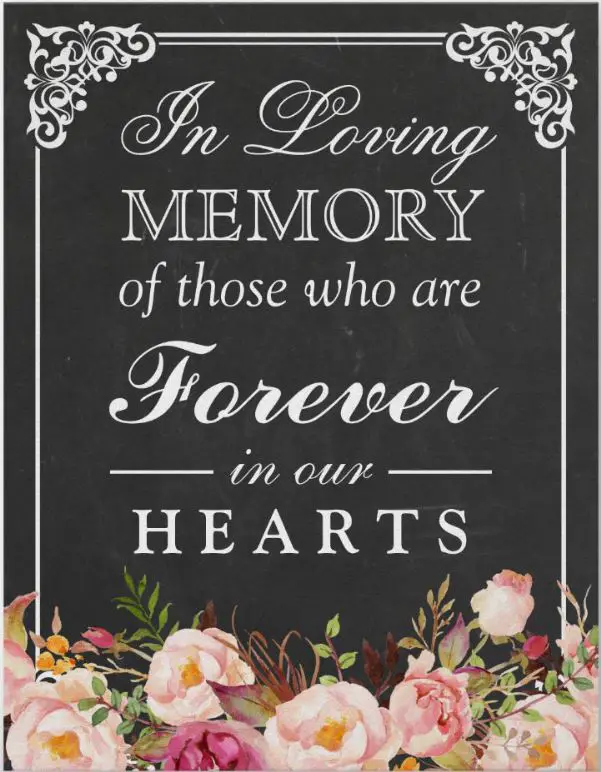 In Loving Memory Floral Chalkboard Wedding Sign