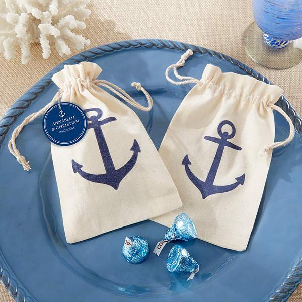 Voyages Anchor Muslin Favor Bag Beach Wedding Nautical Themed Favors