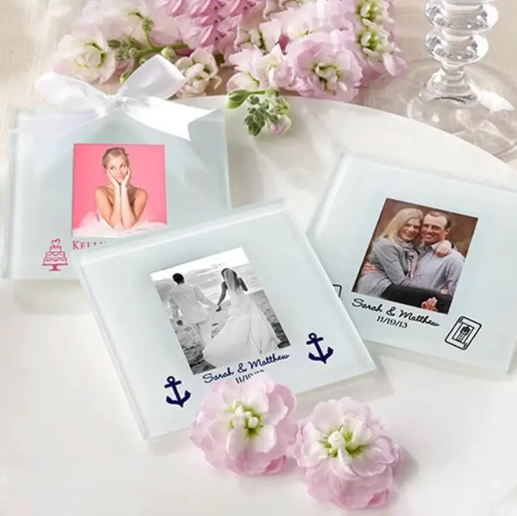 Personalized Frosted-Glass Photo Coaster Beach Wedding Nautical Themed Favors