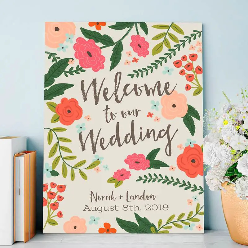 Vintage Wedding Sign colorful floral design '60s and '70s hippie boho welcome sign
