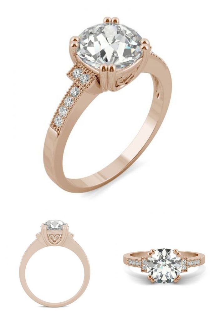 Rose Gold Unique Vintage Engagement Rings, Old European Cut Vintage Style Moissanite Engagement Ring in Rose Gold