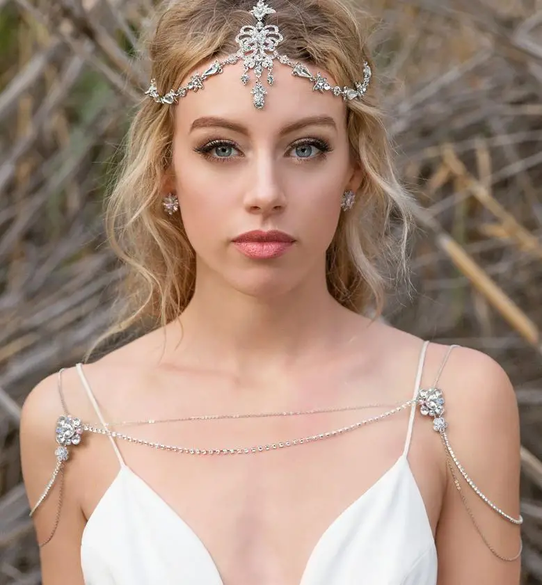 Bridal Shoulder Necklace, Swarovski and Aurora Crystals mixture - Shining Shoulder Necklace