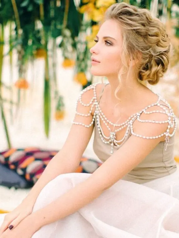 Bridal Shoulder Necklace, Pearl Shoulder Jewelry