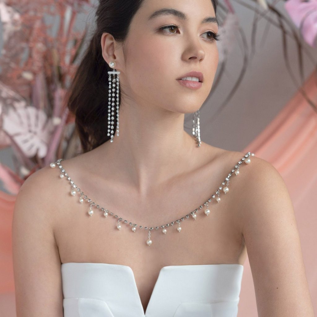 Bridal Shoulder Necklace, Classic Crystal & Pearl Shoulder Necklace