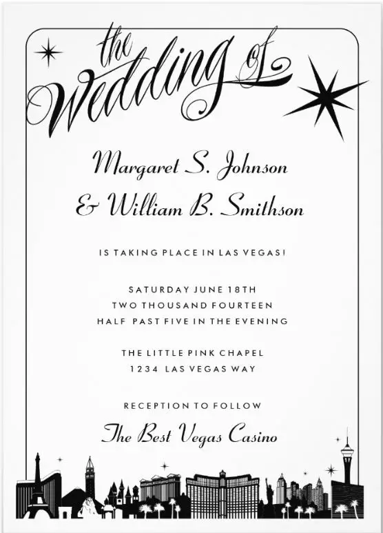 Las-Vegas Wedding Invitation Wording. Elegant Las Vegas Strip Skyline Wedding Invitation