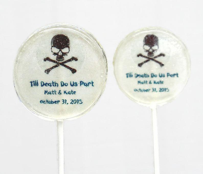 Ideas For Halloween Wedding Favors,  Till Death Do Us Part - Personalized Halloween Lollipops favors