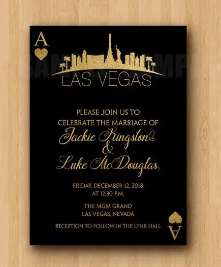 as Vegas Skyline Wedding Gold Black Invitation