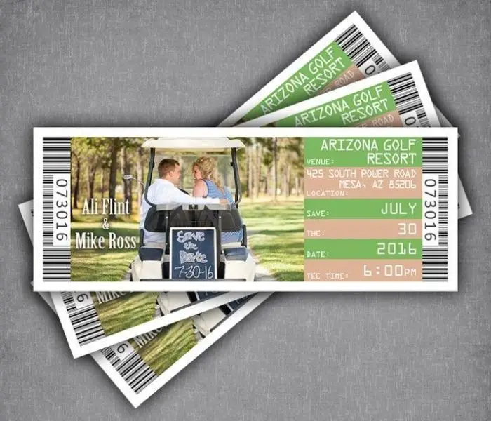 Golf Themed Wedding Ideas & Inspiration Golf Save The Date Ticket or Magnets