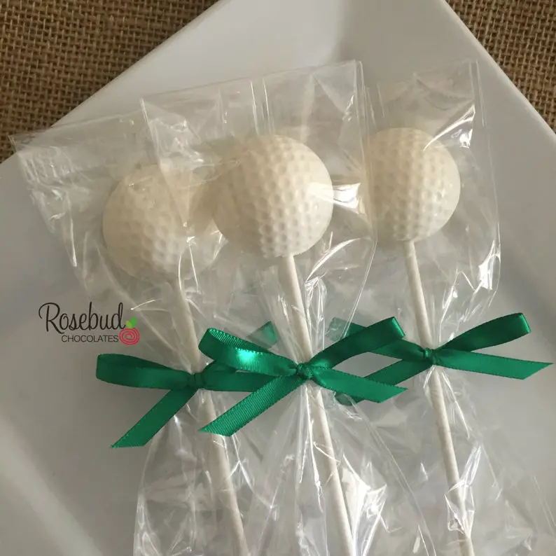 Golf Themed Wedding Ideas & Inspiration. Favor gift for guests, GOLF BALL Chocolate Lollipops.