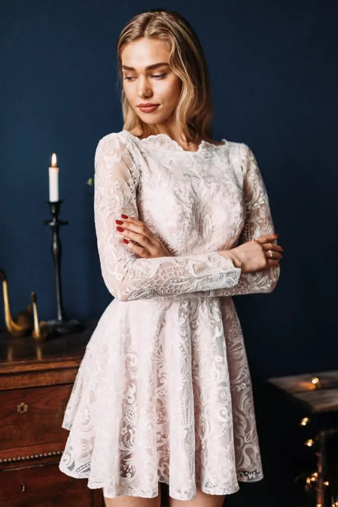 wedding Short Dresses with Long Sleeves, A-line Backless Short Boho Wedding Dress