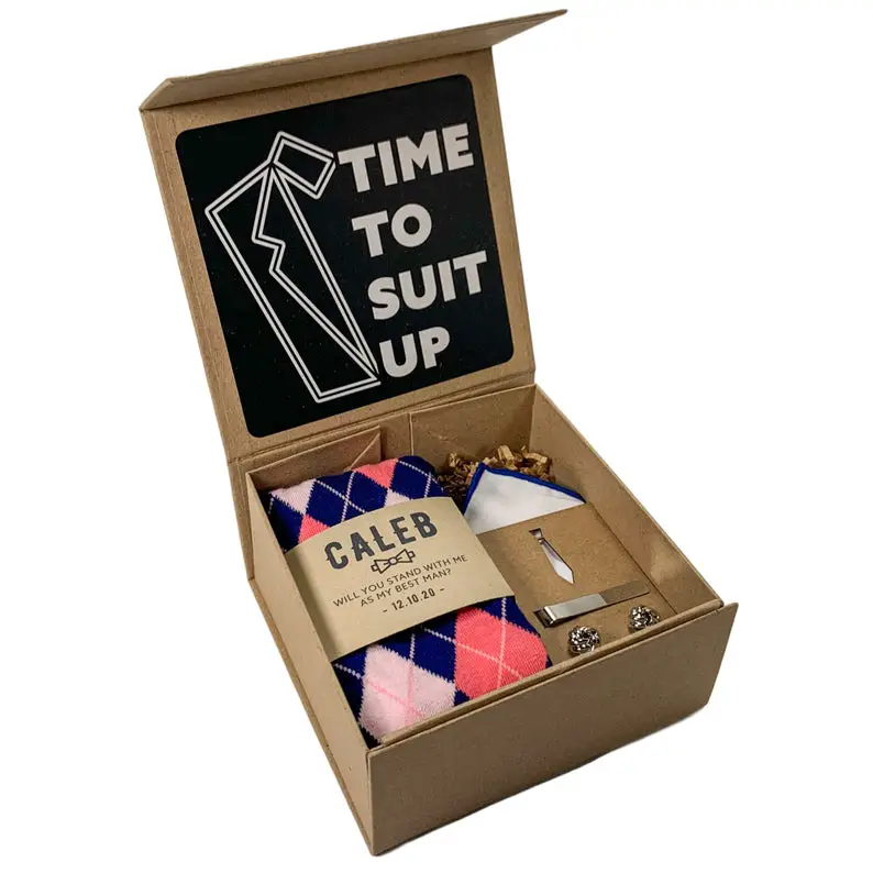 Non-Alcoholic and Useful Gifts Ideas for your Groomsmen Proposal, Time To Suit Up Groomsmen Proposal Box