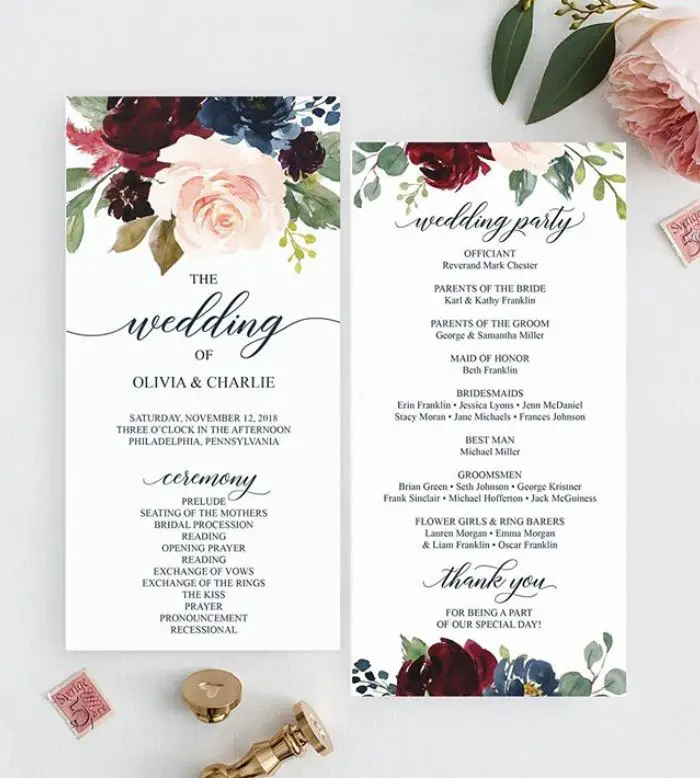 Burgundy Navy Floral Wedding Invitation Winter Wedding Color schemes