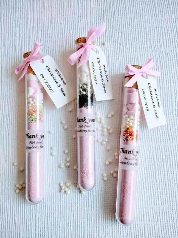 Winter Wedding Favors Personalized Hot Drink in Tube trawberry with Marshmallow flavor