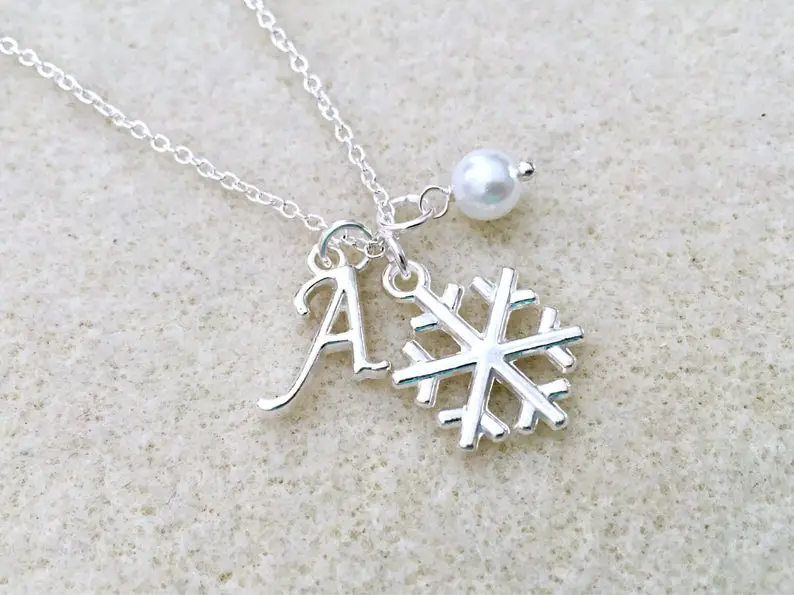 Christmas Bridesmaid Proposal and Gift, Snowflake Necklace with Letter