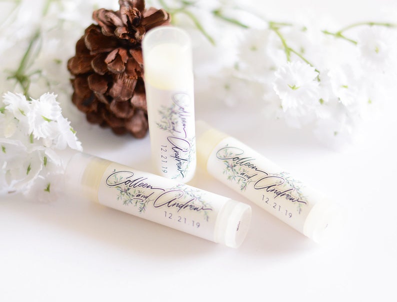 Winter Wedding Favors for Guests Winter Leaves Personalized Lip Balm