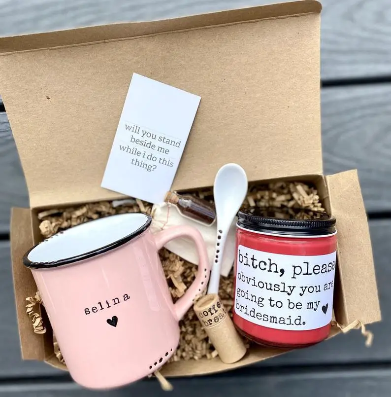 Christmas Bridesmaid Proposal and Gift, Ceramic Mug Bridesmaid Proposal Box Set