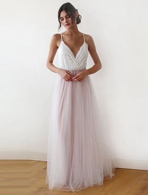romantic pink spring wedding dress