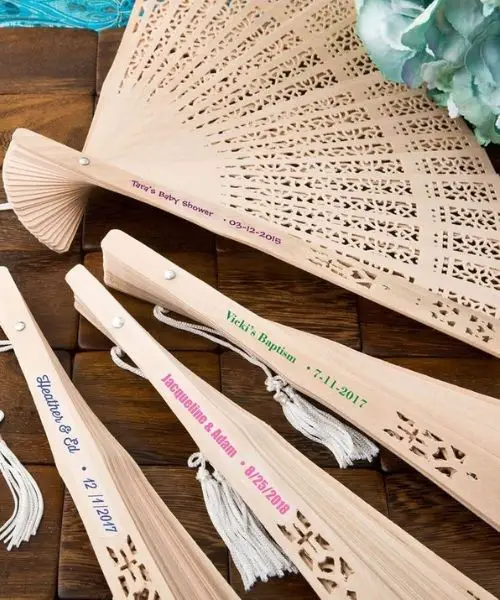 Summer themed Wedding Favors Under 2$, Personalized Sandalwood Fan