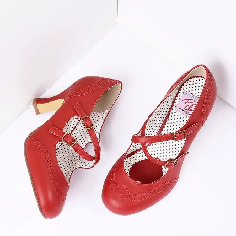 Bold Colored Wedding Shoes, Red Faux Leather Detailed Heel