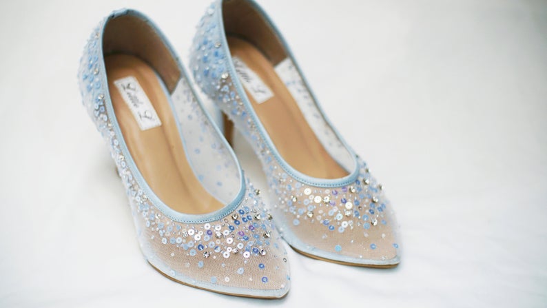 Pastel Colored Wedding Shoes, Blue Pastel With Rhinestone Bridal Shoes