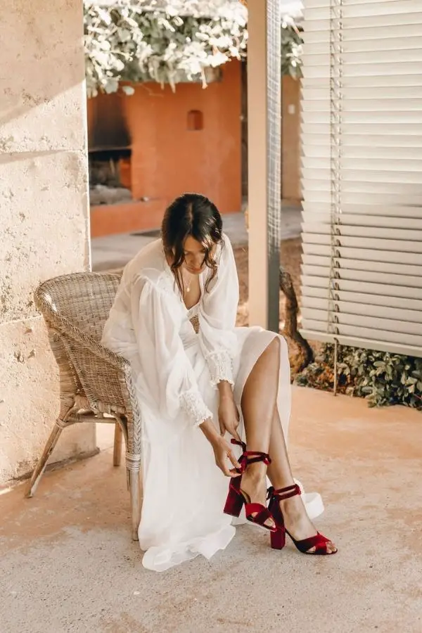 Bold Colored Wedding Shoes, Red Velvet Heels