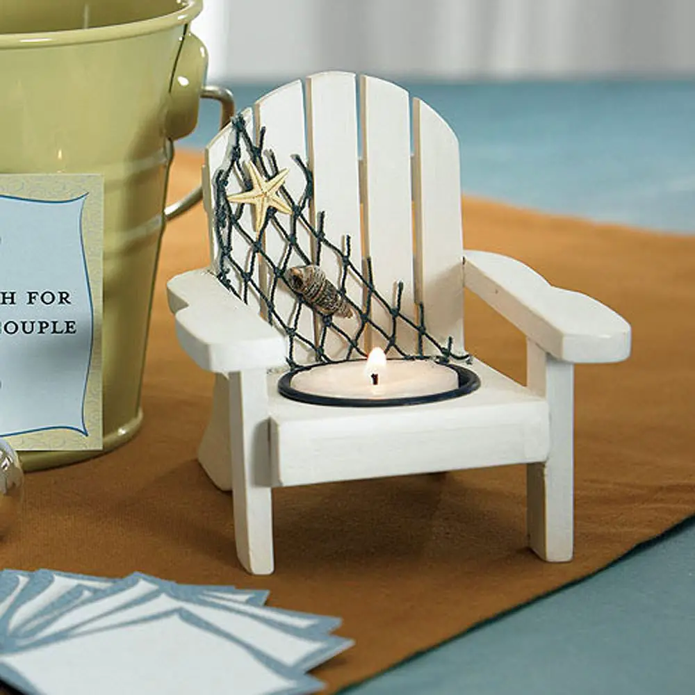 Navy Nautical Wedding Favors, White Deck Chair Favor - Candle Holders