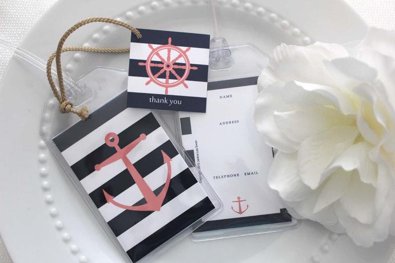 Navy Nautical Wedding Favors,  Personalized Nautical Luggage Tag