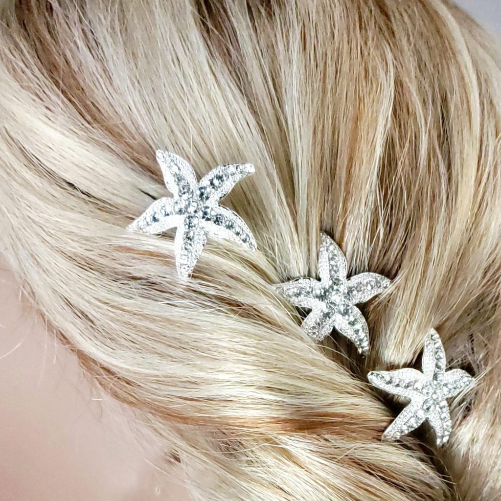 Wedding Hair Accessories Beach Brides, Silver Starfish Bobby Pins