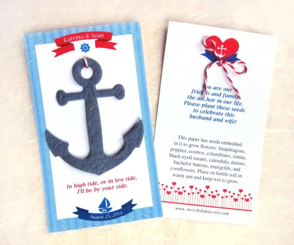 Navy Nautical Wedding Favors,  Personalized Seed Paper Anchors