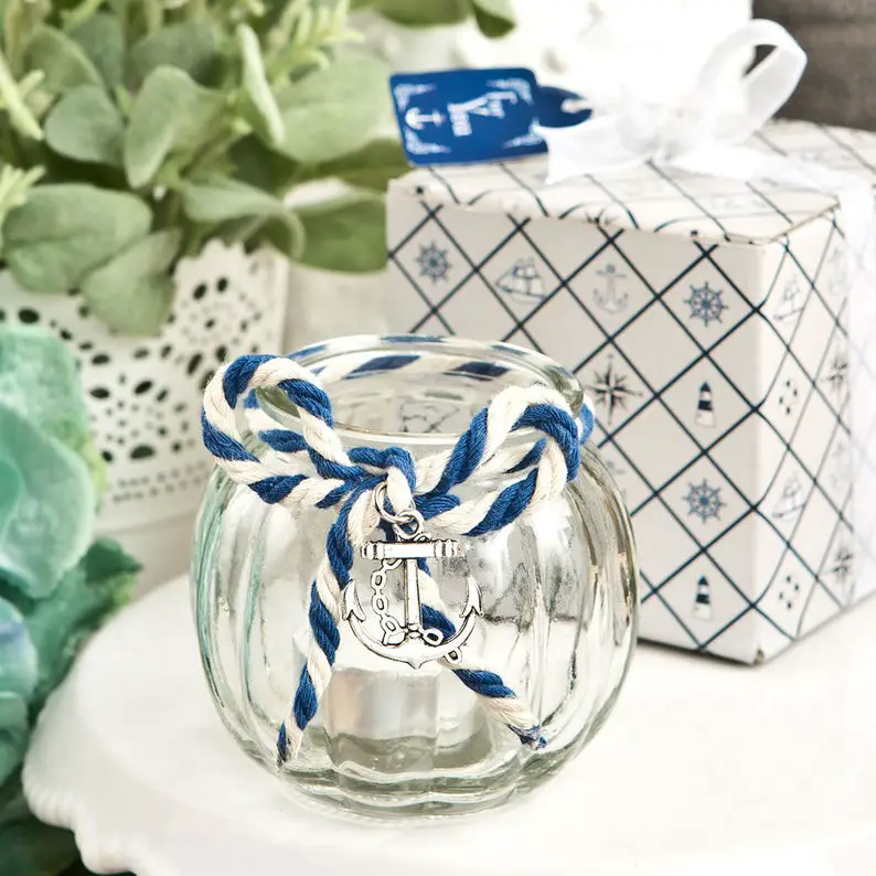 Navy Nautical Wedding Favors,  Nautical Themed Candle