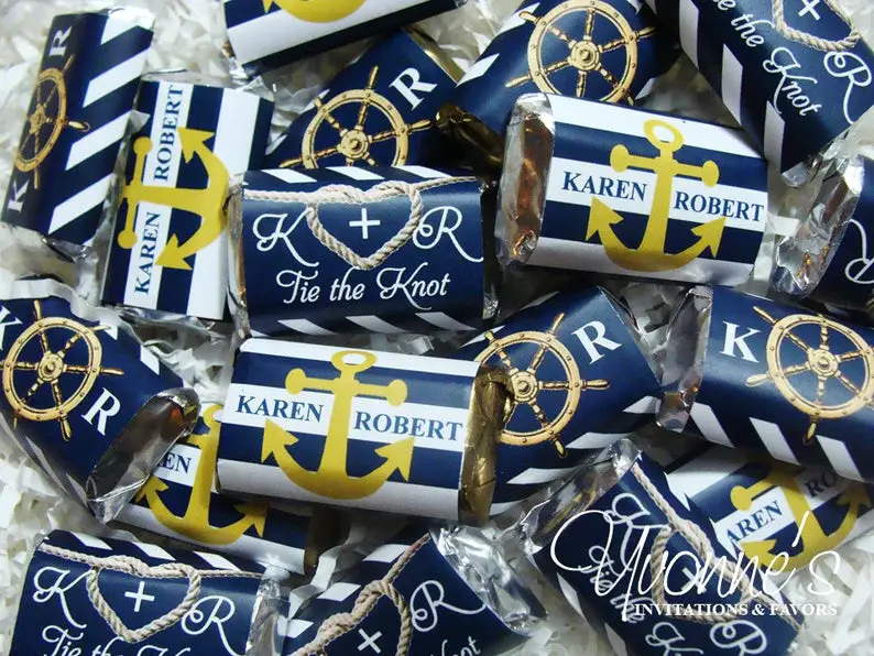 Navy Nautical Wedding Favors,  Miniature Chocolate Favors