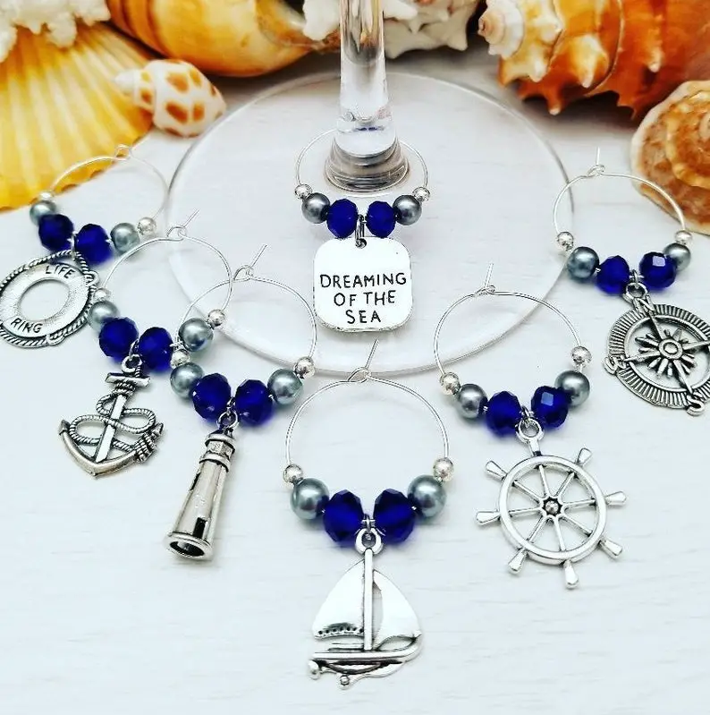 Navy Nautical Wedding Favors, Nautical Wine Charms