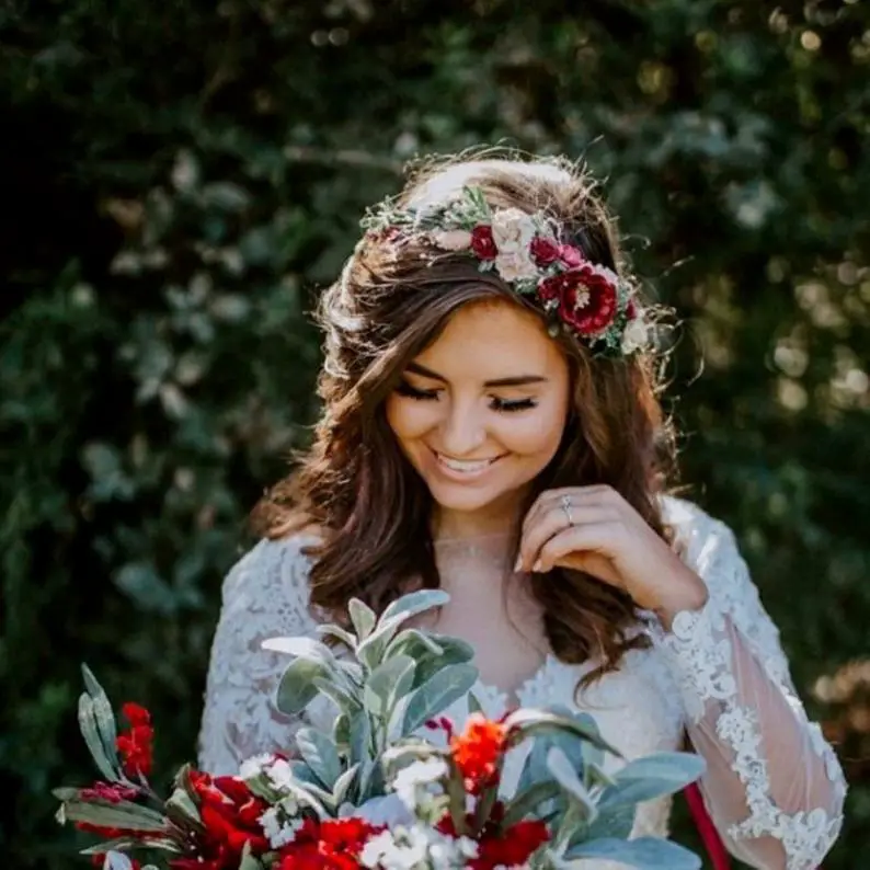 Burgundy Blush Flower Crown Wedding Hair Accessories