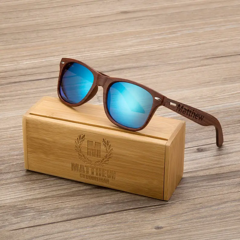 Non-Alcoholic and Useful Gifts Ideas for your Groomsmen Proposal, Groomsmen Engraved Sunglasses and Wooden Box