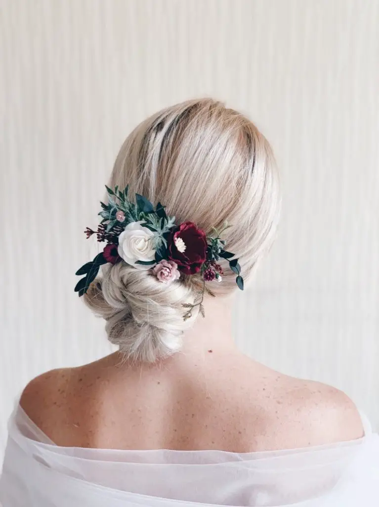 Burgundy Flower Hair Comb 