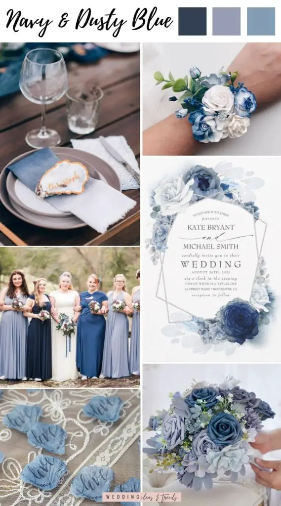 Navy Blue & Dusty Blue November Fall Wedding Color Schemes