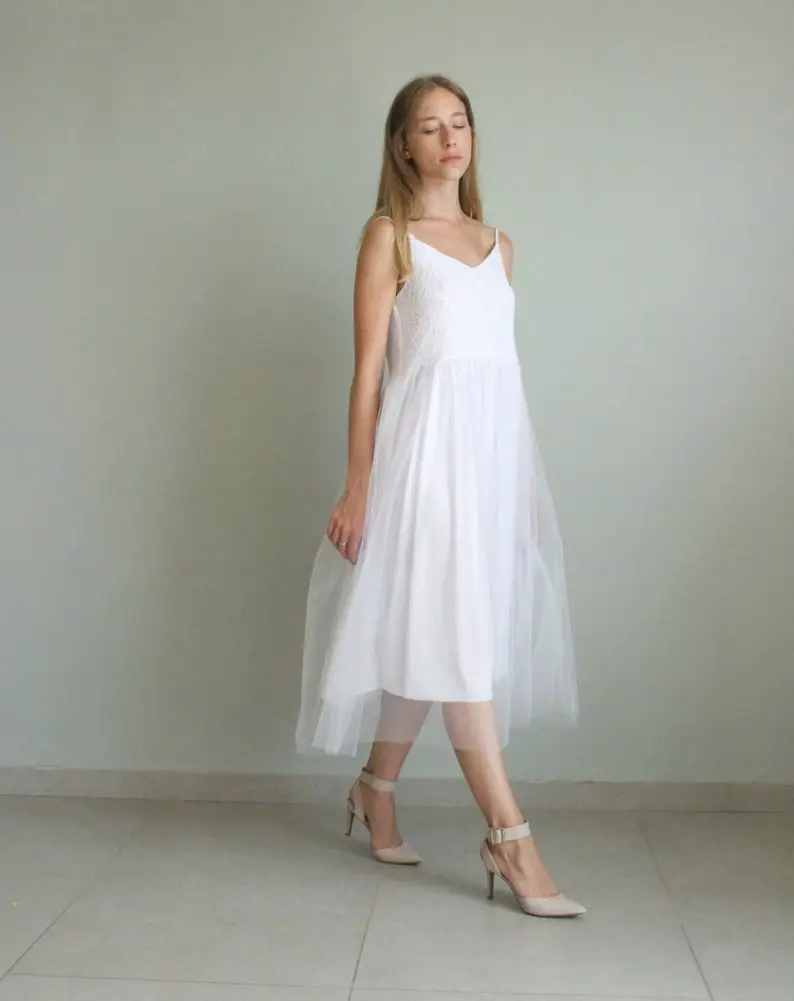 Simple Beach Wedding Dresses, Unique Simple Tulle Dress