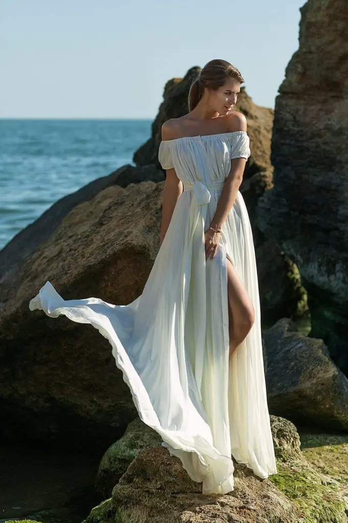 Flowy Simple Beach Wedding Dresses, Off The Shoulder Boho Wedding Dress