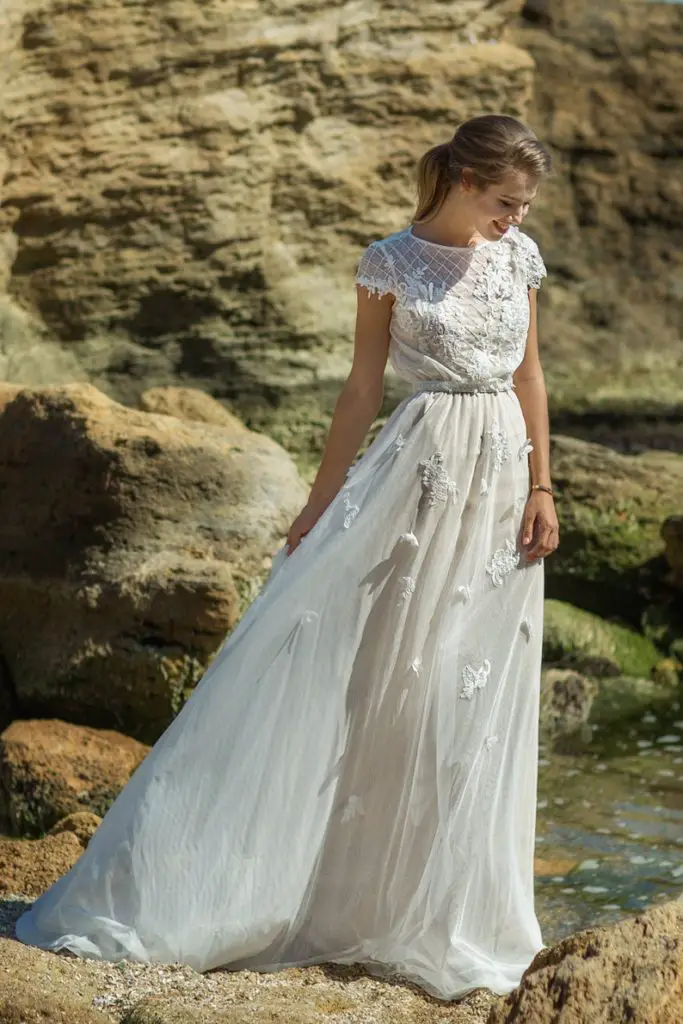 Simple Beach Wedding Dresses, Warm White Bohemian Wedding Dress