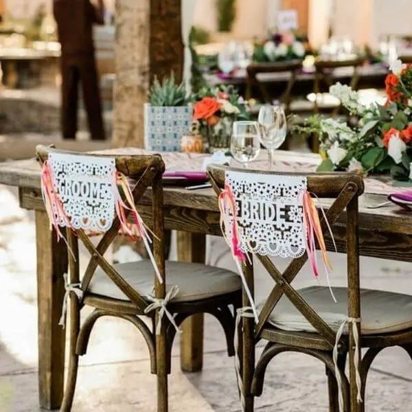 Festive Fiesta Papel Picado Bride and Groom Chair Sign