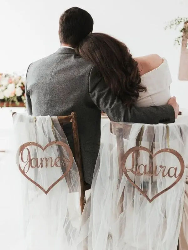 Heart-shaped Bride and Groom Chair Sign